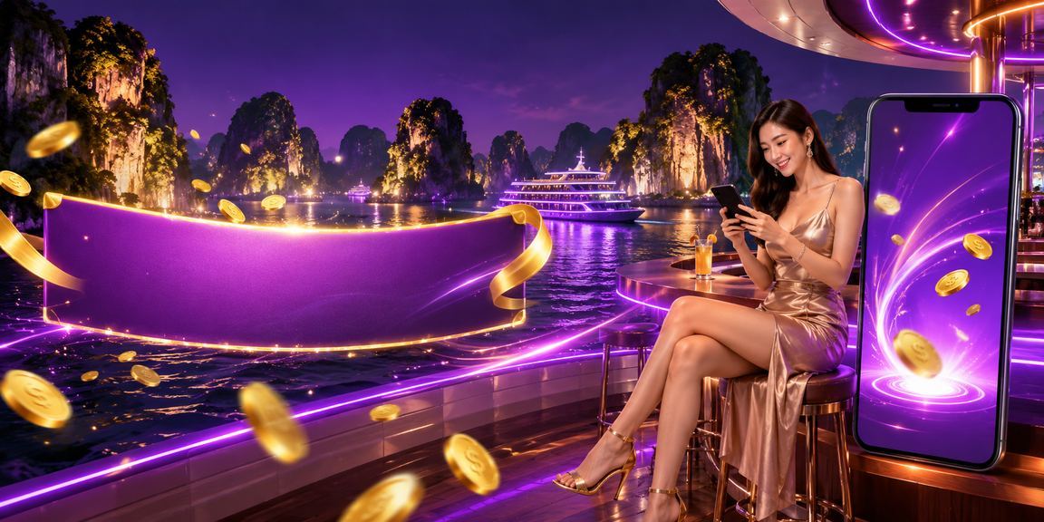 Cảnh neon về đêm tại vịnh Hạ Long gợi lên chương trình cashback và ưu đãi VIP tại 2021