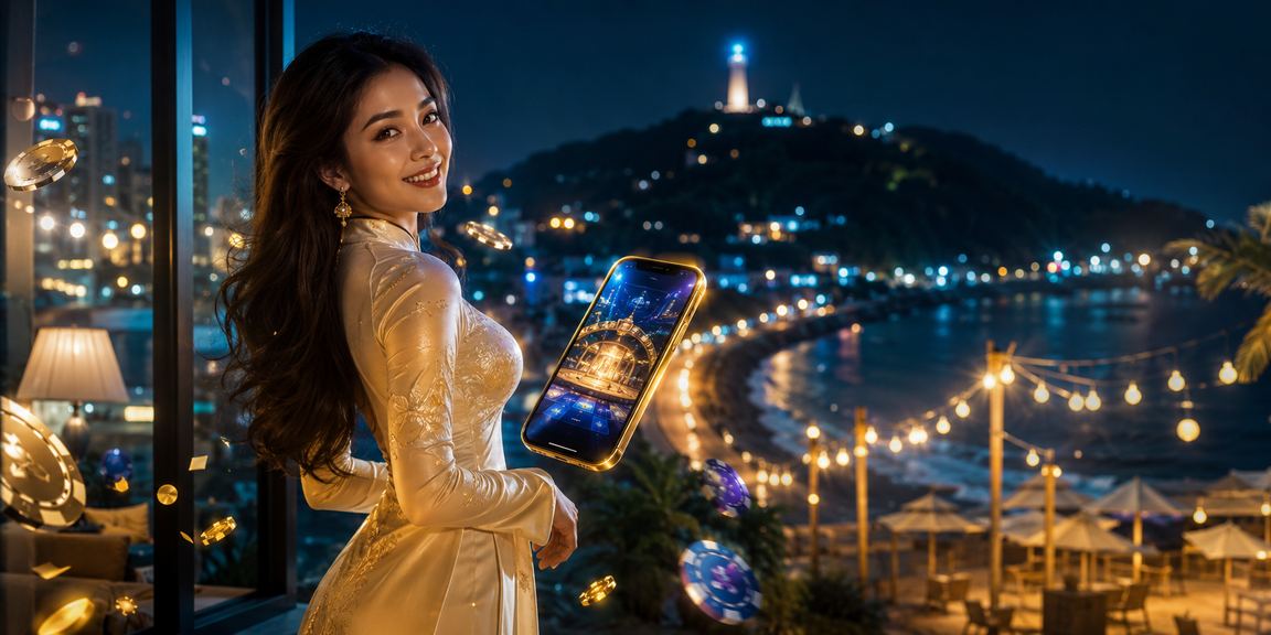 Người phụ nữ mặc áo dài tại Vũng Tàu tham gia cá cược casino trực tuyến trên điện thoại